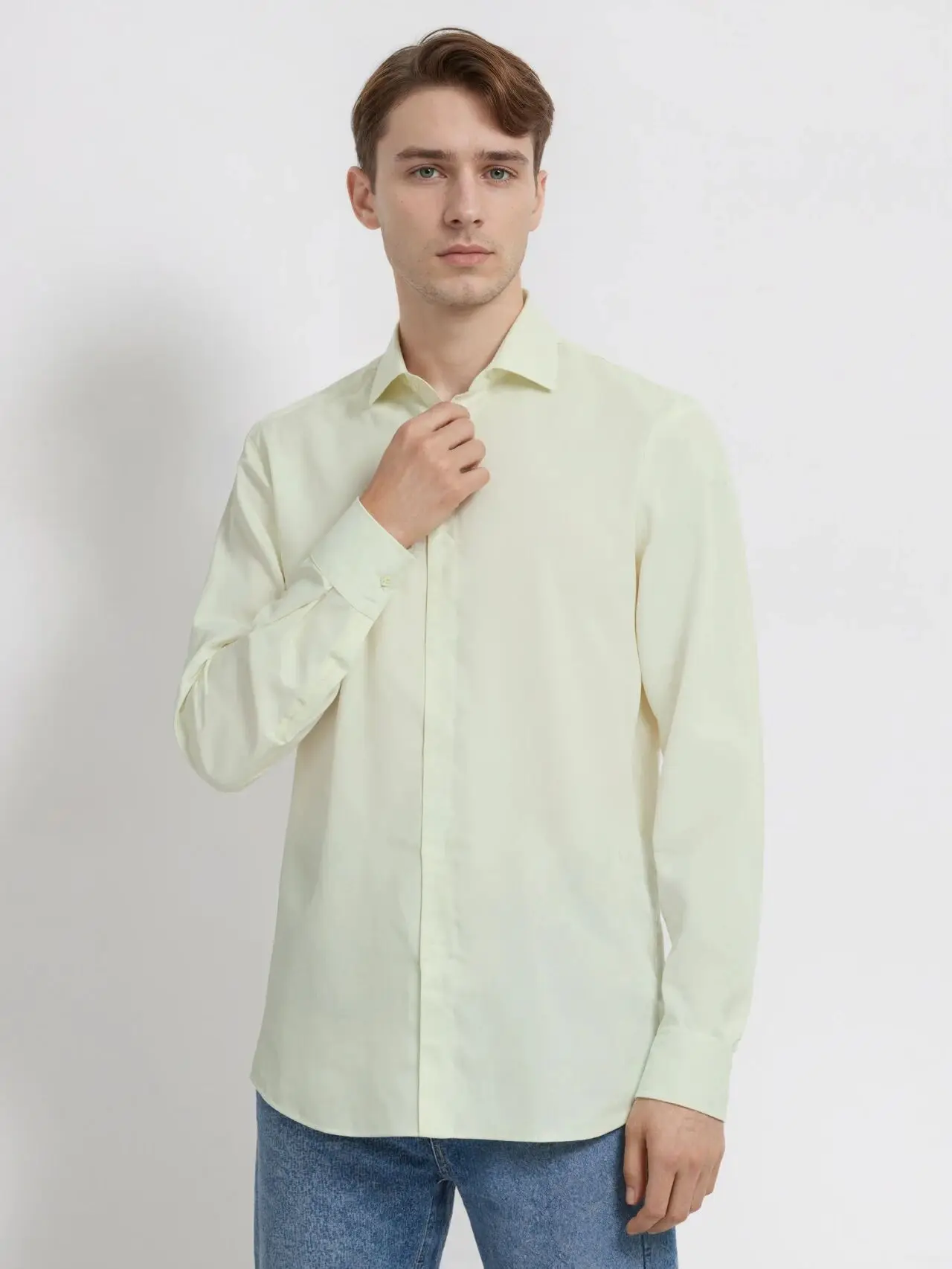 الفاخرة الإيطالية! مزيج الكتان ليوسيل! الخريف الرجال Busin Adstration الراقية irt العصرية الوقوف تناسب طويلة Sve بعقب... #2