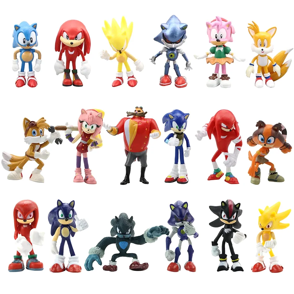 New 6pcs Set Mini Cute Sonic PVC Character Toy Hedgehog Shadow Tail Figure Model Dolls Children Animal Toy Birthday Gift 5-6cm