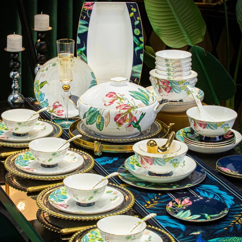 Porcelain Luxury Breakfast Dinnerware Sets Home Bone China Party Plates Dinner Set Wedding Guests Jogo De Jantar Tableware