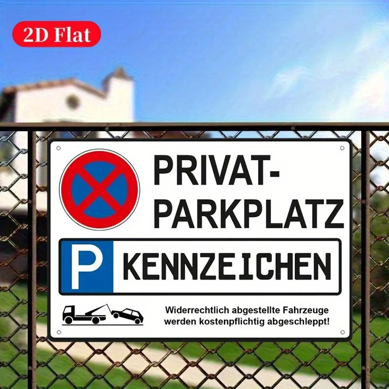 Letrero Metálico HD, Placa de Prohibido Estacionar Privado, Aviso Vintage Alemán, Póster Metálico Retro, Decoración de Pared para Entrada de Vehículos