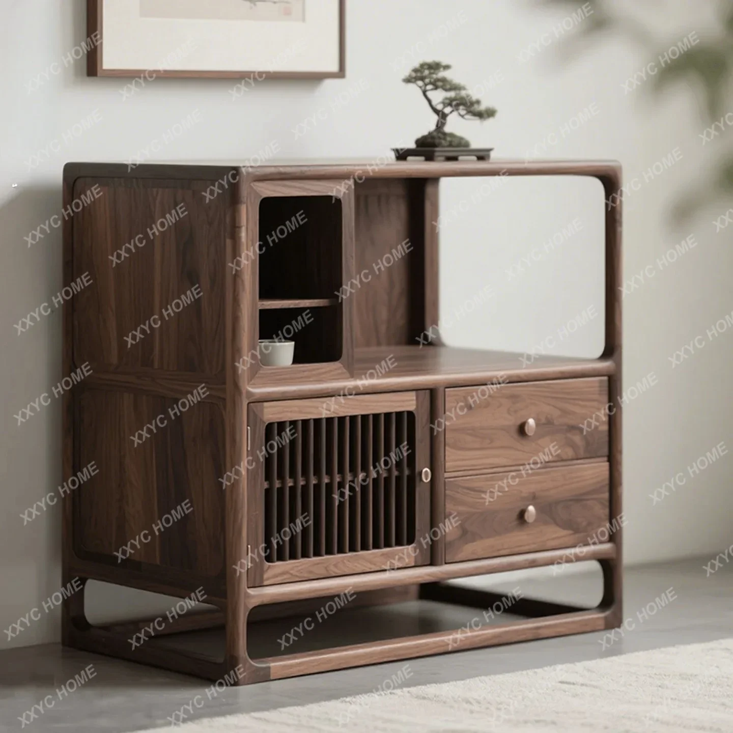 

Solid wood dining side against the wall integrated locker light luxury shelf simple modern