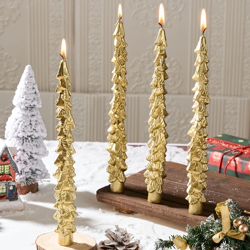 Exquisite holiday atmosphere decoration props home decoration Christmas gold, red, white Christmas tree long pole shaped candles