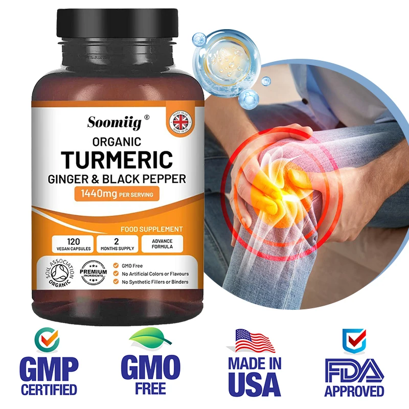 Organic Turmeric Ginger & Black Pepper Blend Capsules Joint Health Supplement Helps Joint Flexibility and Cushioning