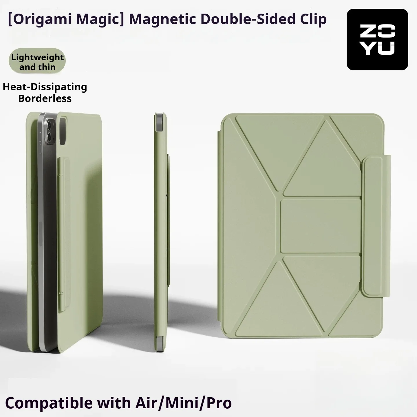 ZOYU Magnetic Detachable Case for iPad A16 11/10th Gen, iPad Air 11 4/5/6/7th Pro 11 12.9 13 Mini 6/7th High Angle Support Case