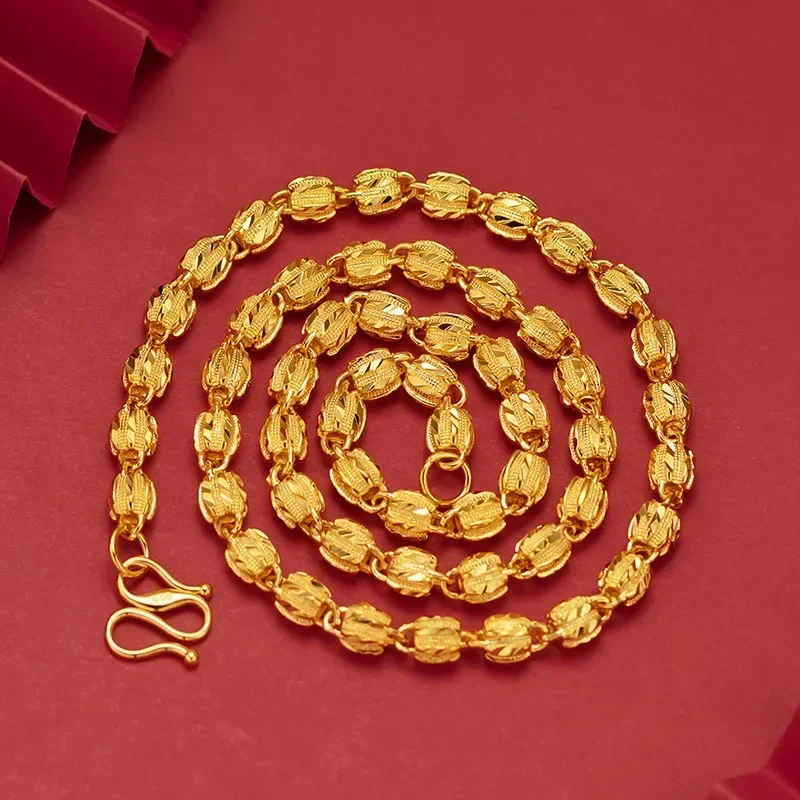 9999 Oro Real 24K Collar de oro macizo para hombre Cadena de sandía con bola