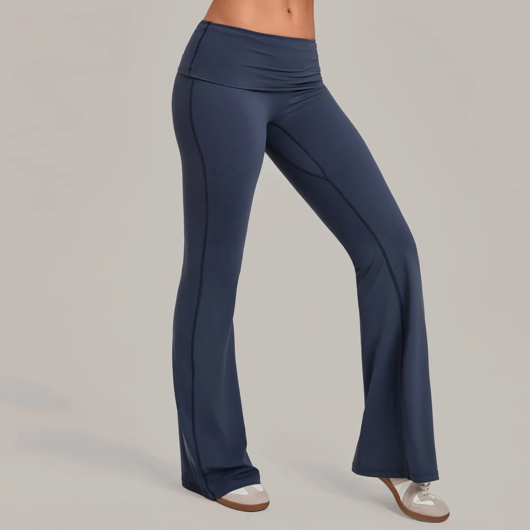 New Women's Yoga Pants Hip-lift Folded Waist Invisible Wrinkle Quick-drying Wide-leg Flared Trousers Nude Sports Yoga Pants