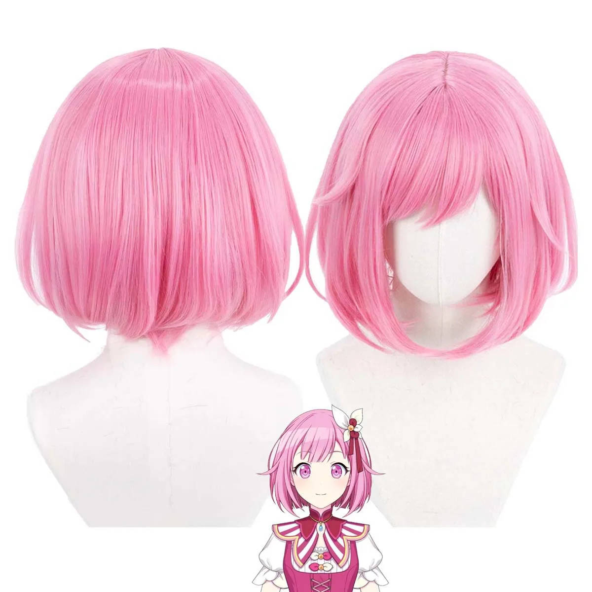 

Women Girls Project Sekai Cosplay Ootori emu Short Straight Pink Heat Resistant Synthetic Hair Wig