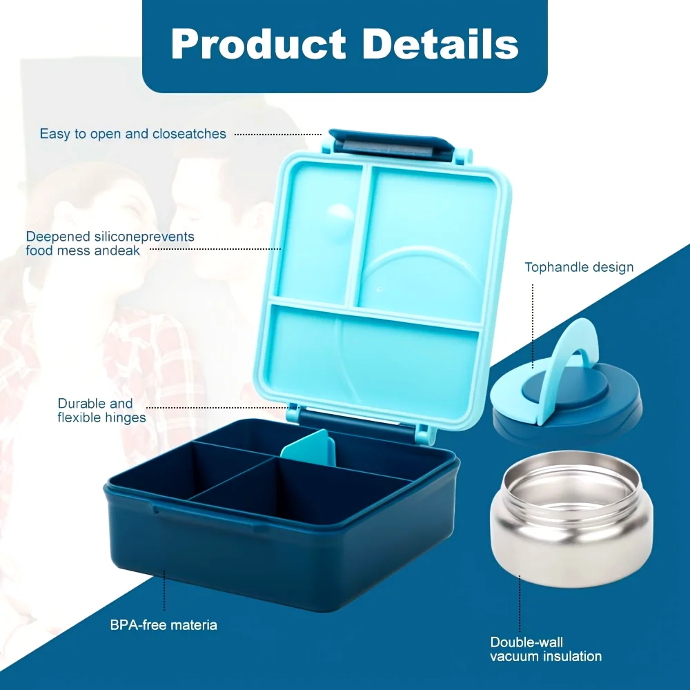 

Stainless Steel and Plastic Microwaveable Lunch Box with Compartments - Bowl Style Meal Plate for Bento and Daily Use