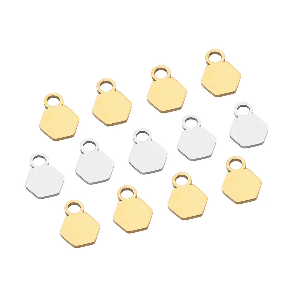 10/20Piece/Pack Stainless Steel Dog Tag Double Hole Hexagon Charms Pendants For DIY Necklace Jewelry Making Accessories
