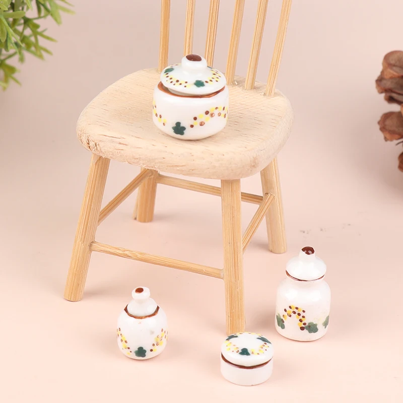 

1Set 1:12 Dollhouse Miniature Ceramic Can Seasoning Can Storage Jar Kitchen Model Decor Toy Doll House Accessories