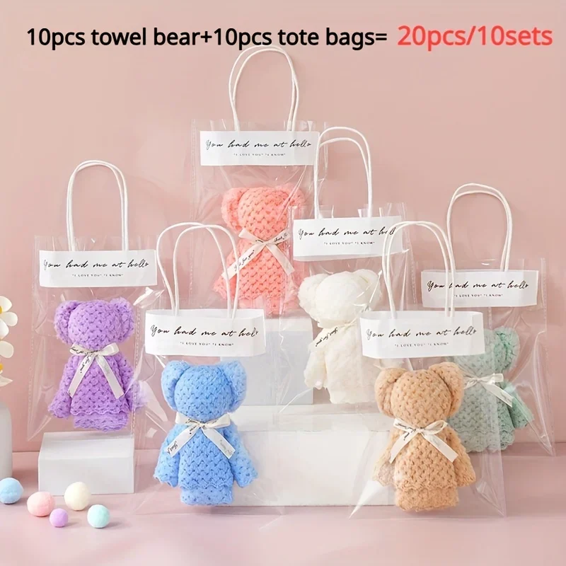 مجموعة هدايا مناشف الدب اللطيفة مكونة من 10 قطع، مزودة بحقيبة حمل شفافة وهدايا تذكارية مناسبة لمختلف مشاركة العطلات #1