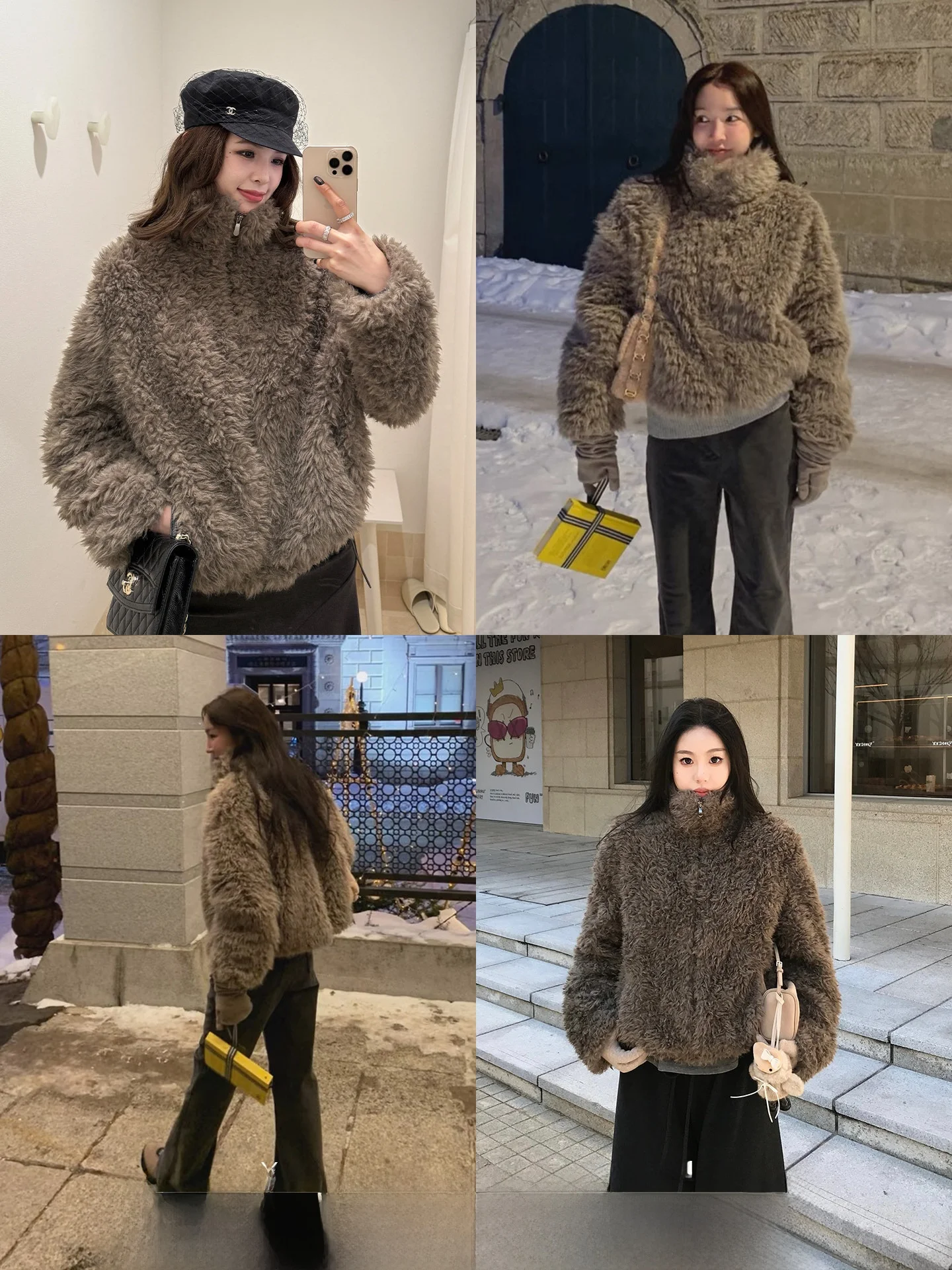 

Xzichic Retro Teddy Fur Coat ort Stand Collar Women's Winter Warmth Artificial Leatherwear Vintage Sle Long Sve Zipper