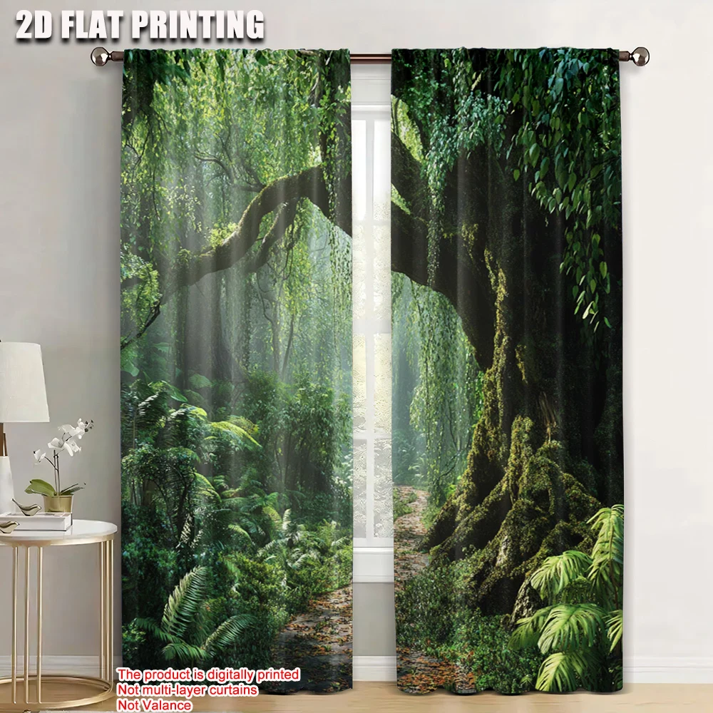 

2pc, Window Curtains Forest Durable 100% Polyester Fabric,Without Electricity Festive Wall Decor Use for Office decoration