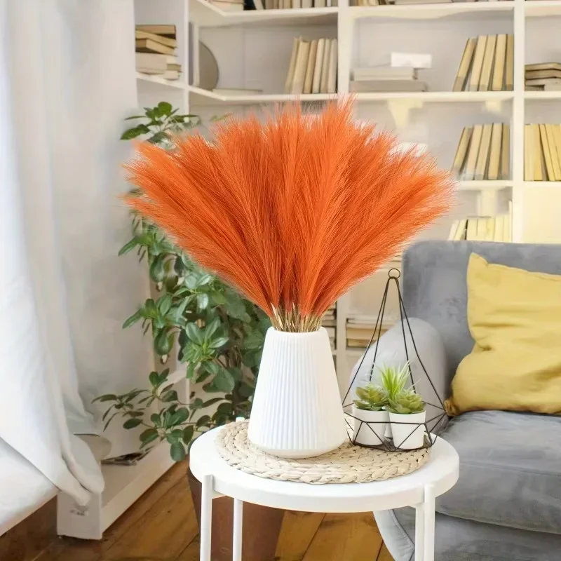 24 Piezas de Hierba de Pampas Artificial Naranja, Modelo 2026, para Decoración de Ventanas del Hogar, Bodas y Arreglos Florales
