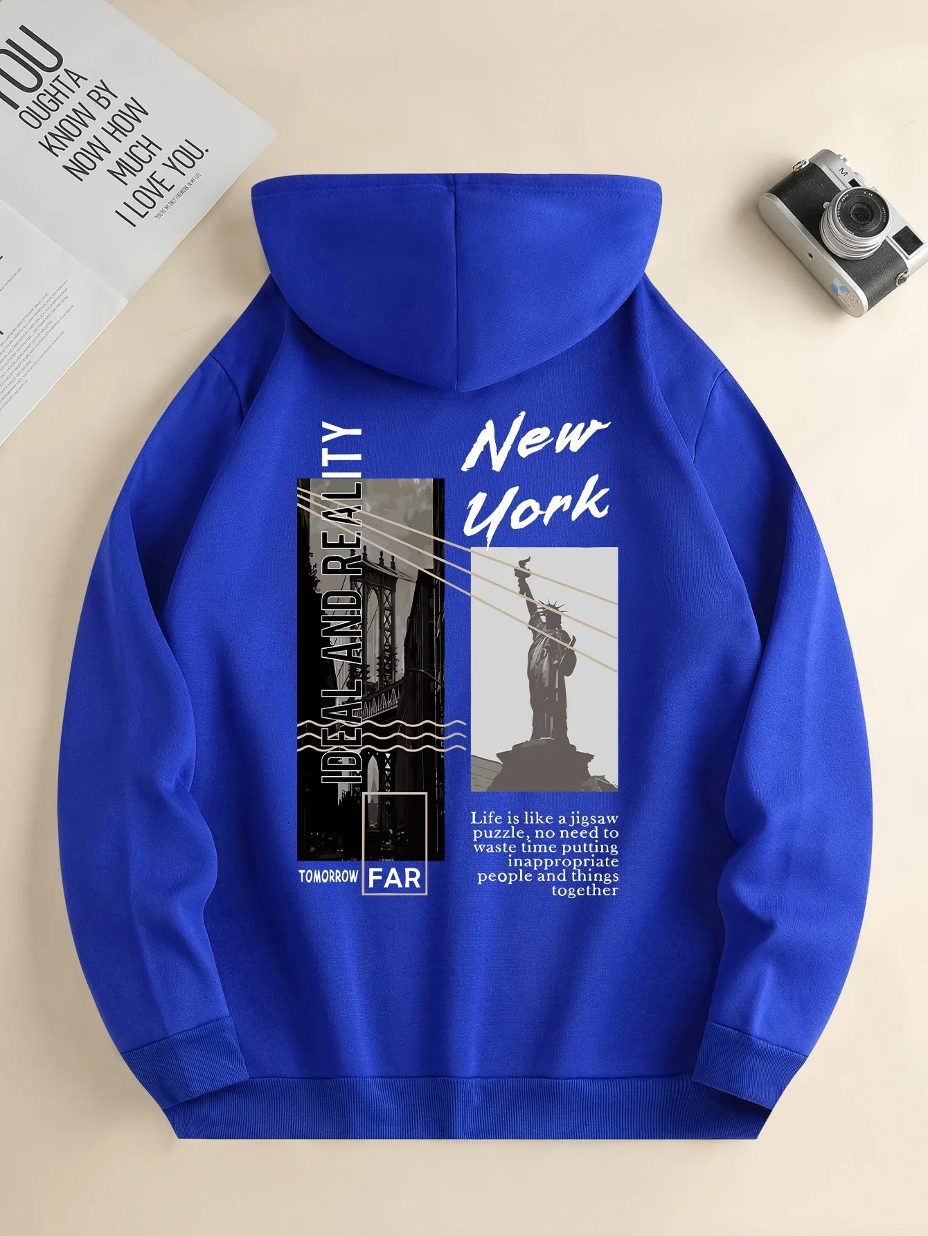 2025 Men's new fashion hoodie, Casual Daily Drawstring Hooded Sweatshirt Street View Print, front kangaroo pocket, men's jacket