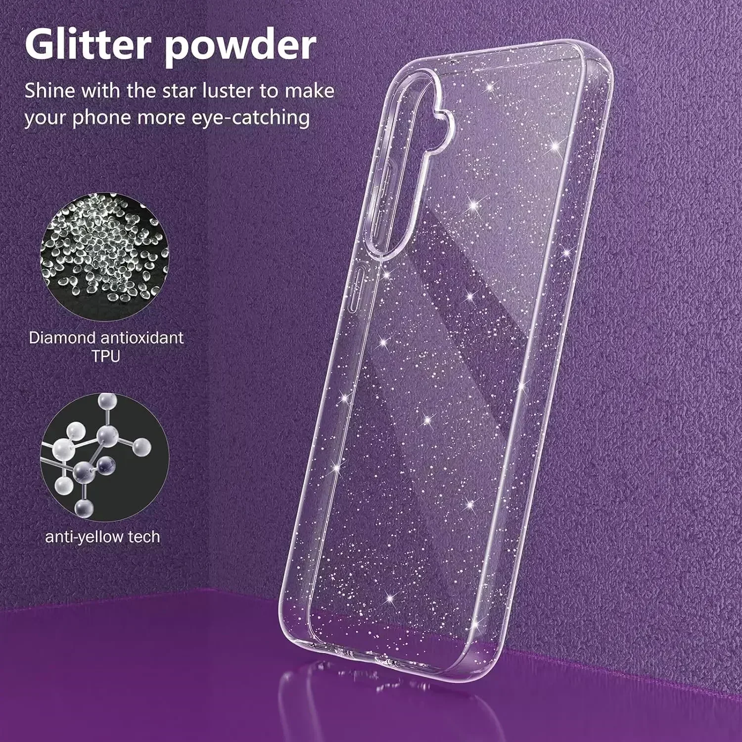 Glitter Clear Phone Case For Samsung Galaxy S24 Ultra S23 FE S22 S21 Plus S20 A54 5G A34 A33 A14 A53 A52 A13 A51 Note 20 Cover