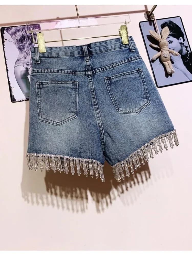 [ZOCI] Summer Water Tassel Waist Shorts Super Flash High Diamond Inlaid Heavy Industry Versatile