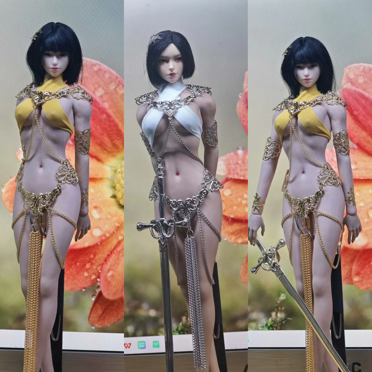 【衣類のみ】手作り1-6スケールメタルチェーンゴールド-シルバーエルフセクシーセット12インチ女性兵士アクションフィギュアボディモデル用