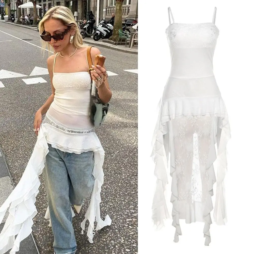 

New Polyester Off-shoulder Dress Sleeveless Irregular Spaghetti Strap Dress Summer Dress