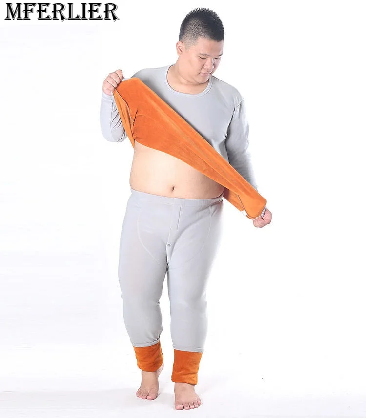 plus Size 9XL 150KG Thicken Winter Men warm Thermal Underwear Fleece Tops and pants Long Sleeve Cotton Soft Underwear 54