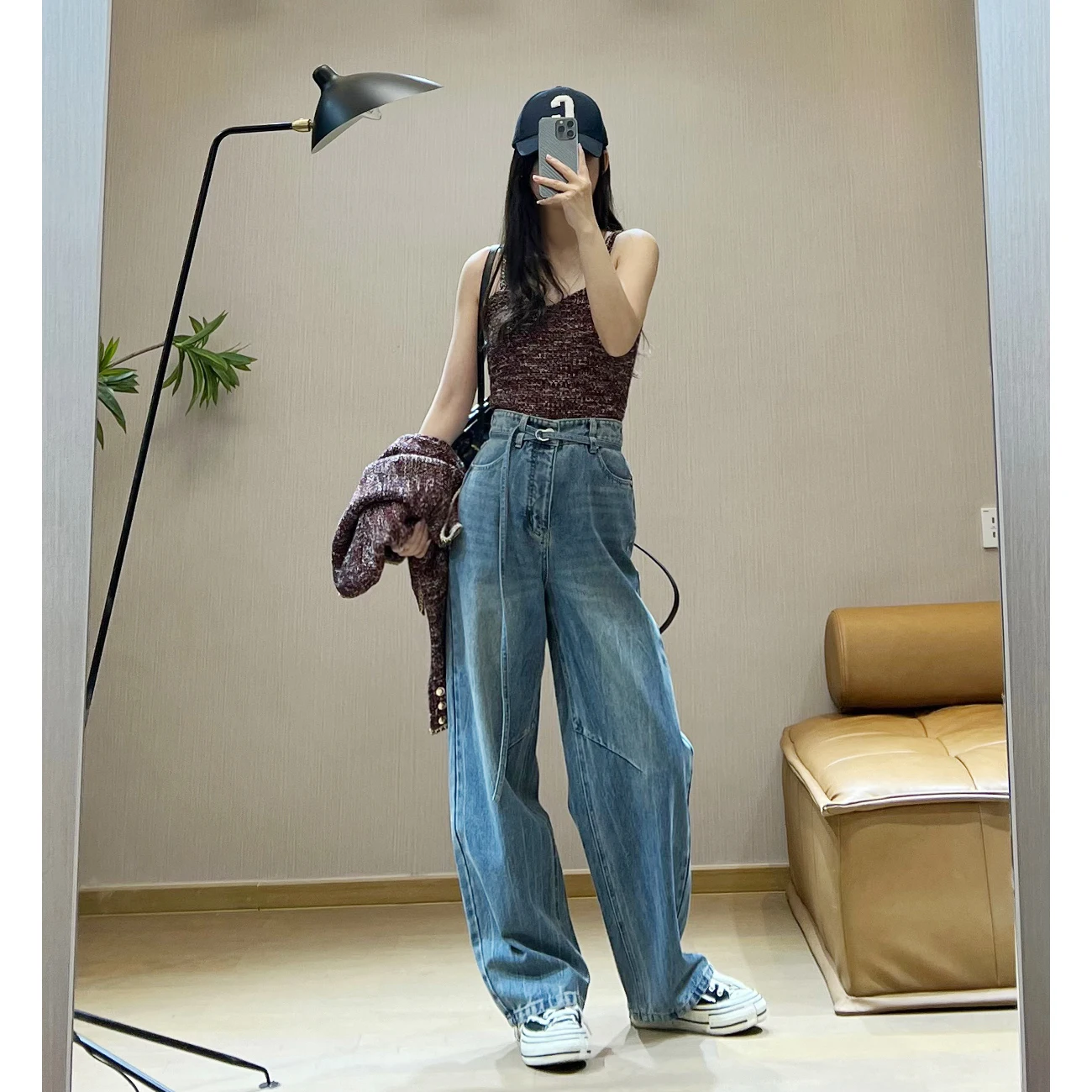 

Джинсы с высокой талией и широкими штанинами, повседневные, серия Fab, винтажные, с эффектом потертости, с изогнутым кроем, для отдыха, длинные брюки