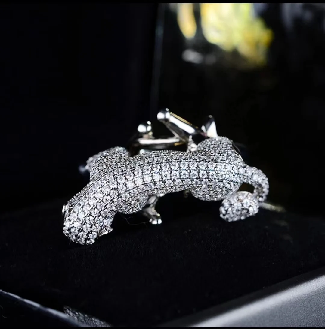 ZOCA Jewelry 925 Sterling Silver Color Leopard Animal Finger Rings For Men Party Gifts Brand Cubic Zircon Fine Rings Wholesale