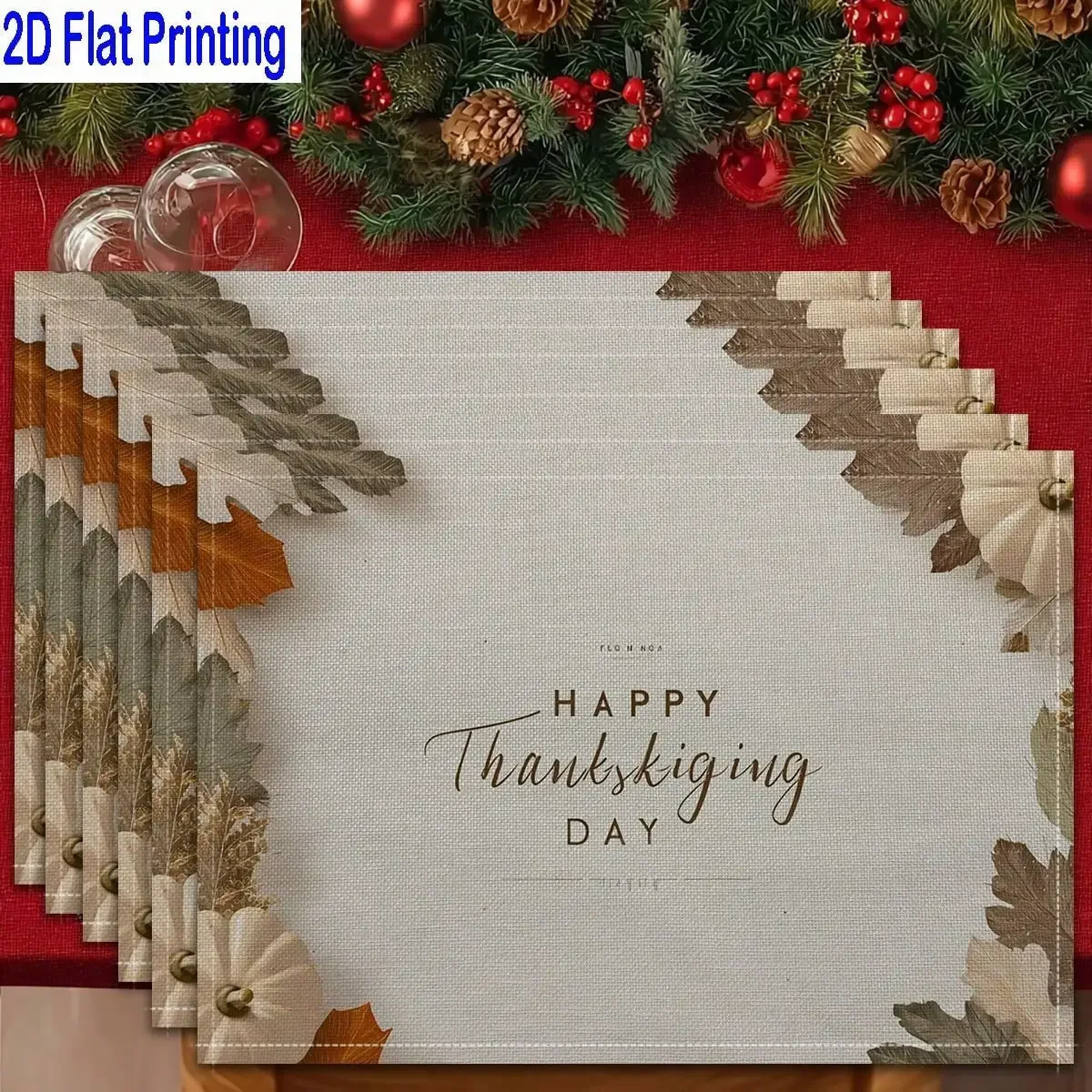 

4PCs 2D Flat Printed Neutral Fall Colors White Pumpkin Thanksgiving Day Table Mats, Placemats, Heat-Resistant Kitchen Table Mats, Home Restaurant Table Mats, Outdoor Picnic Table Cloth Mats, Etc