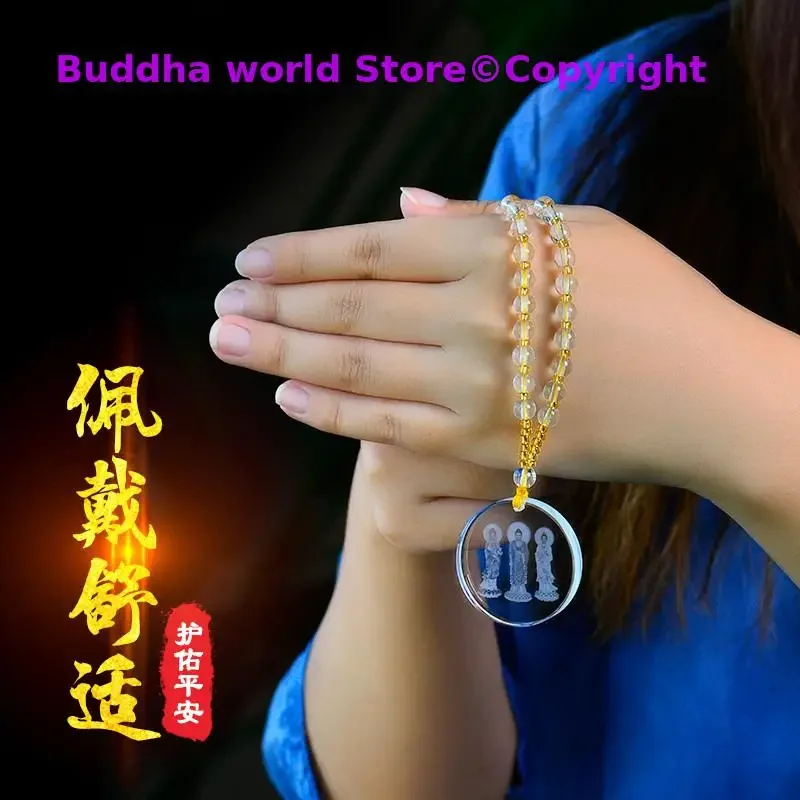 GOOD Amulet Asia Temple Greco Buddhist pocket talisman Exorcism safe GOOD LUCK XI FANG SAN SHENG crystal Buddha card Pendant