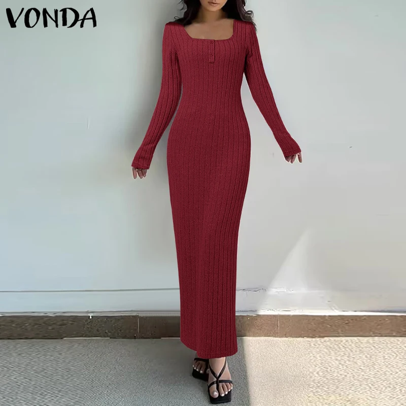 

Женское трикотажное платье VONDA больших размеров 5XL, повседневное, однотонное, с квадратным вырезом, длинное, элегантное, в пол, модное, 2026