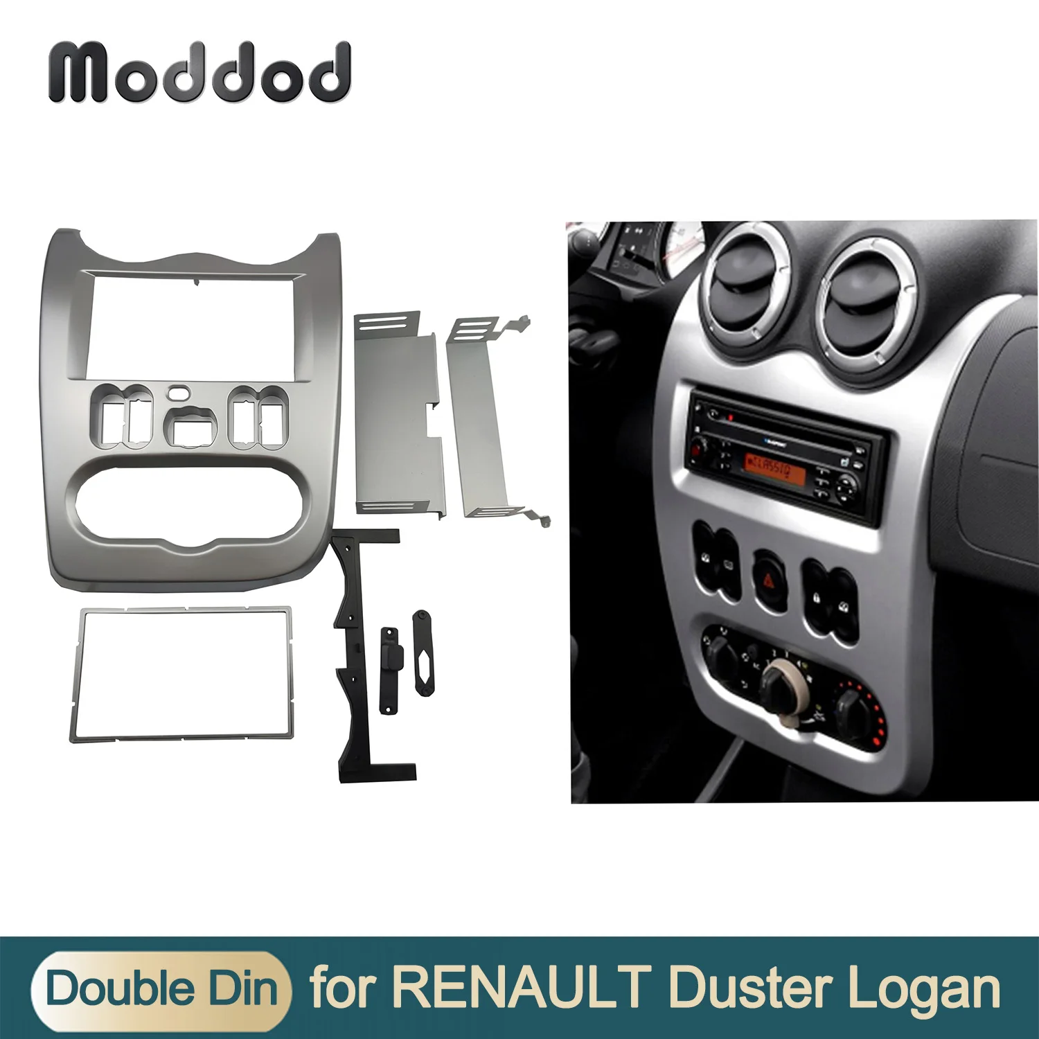 

Double 2 Din Fascia for Renault Logan Dacia Duster Nissan NP200 Stereo Dash Kit Installation Fascia Face Panel Dashboard Frame