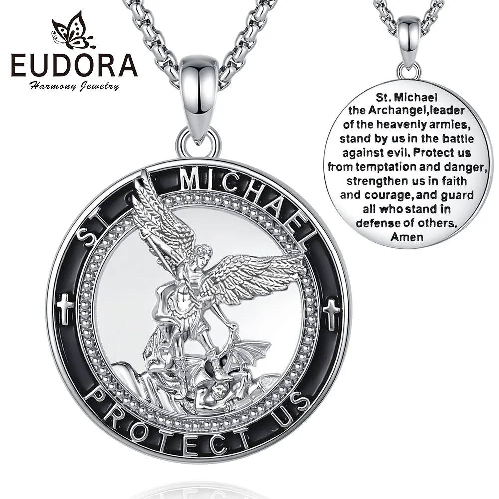 Eudora Kupfer-Halskette mit dem Heiligen Erzengel Michael für Männer und Frauen, Inschrift-Medaillenanhänger, christliches Amulett, religiöser Schmuck, Geschenk