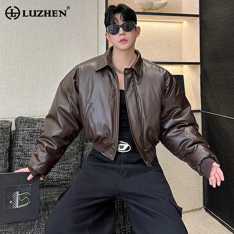 LUZHEN 2024 Winter New Elegant Thicken Warm PU Bread Padded Coat Men's Fashion Original Casual Short Parka Jacket Clothes LZ8303