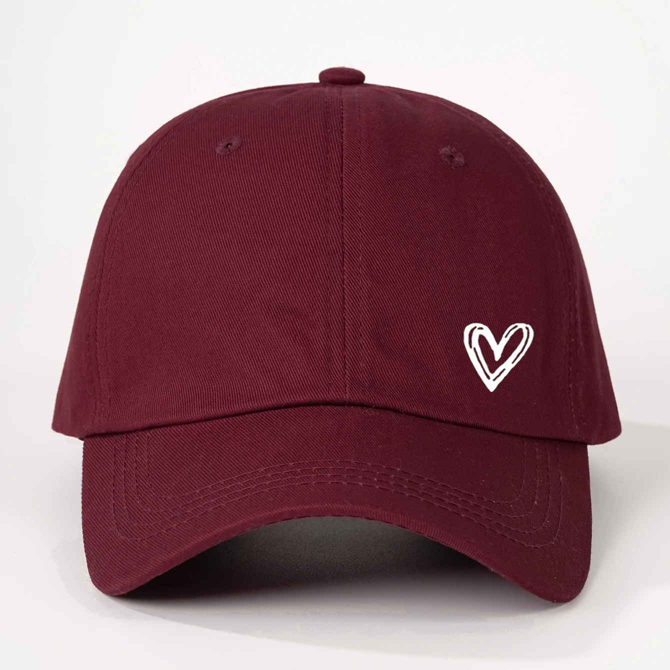 Couple Love Heart Print Baseball Cap Solid Color Cotton Peaked Hat Korean Women Men Adjustable Sun Visors