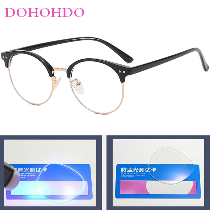 Luxury Design Metal Rice Nail TR90 Blue Light Blocking Round Frame Eyewear Men Women Classic Brand Optical Glass For Office Work view 3