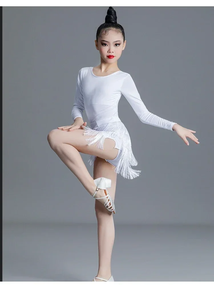 

2025Girls Rumba Samba Latin Dance Dress Children Salsa Tango Ballroom Dancing Skirt Competition Costumes Kids Practice Dance Ski