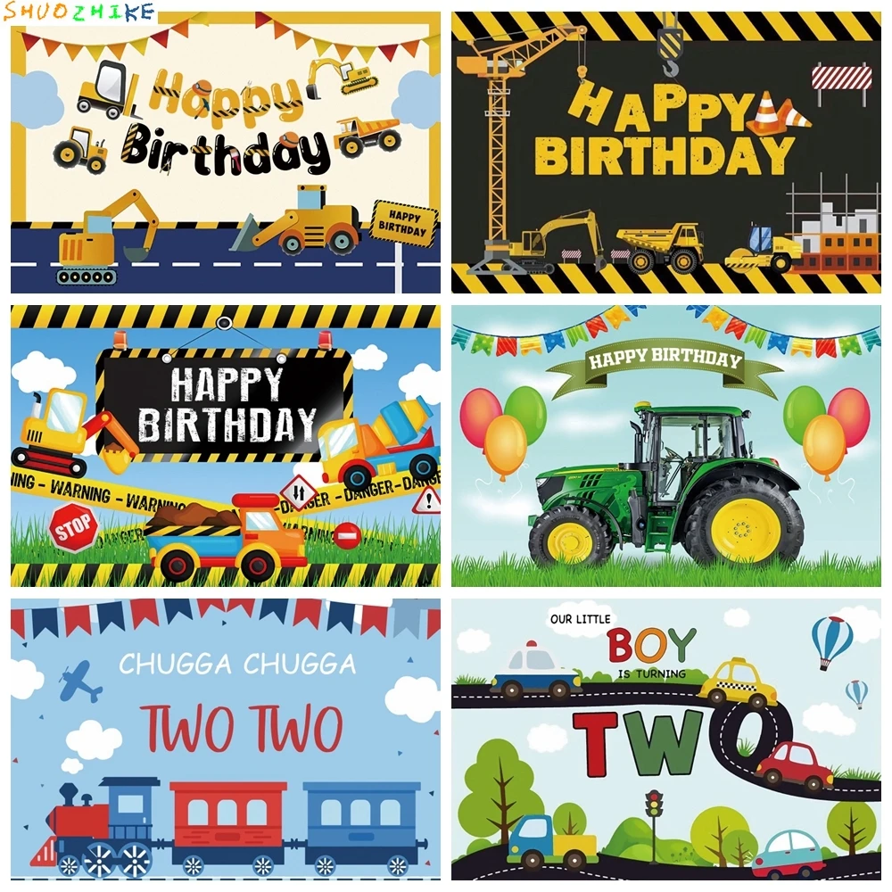 

Boy Birthday Train Fire truck Background Construction Zone Excavator Truck Baby Shower Photography Backdrop Photo Studio Banner
