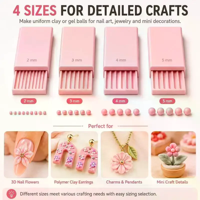 Clay Craft Rapid Molding Tool 4Pcs 2-5mm Rubbing Strip Ball Mould for Soft Ceramic Clay Jewelry Accessories Making