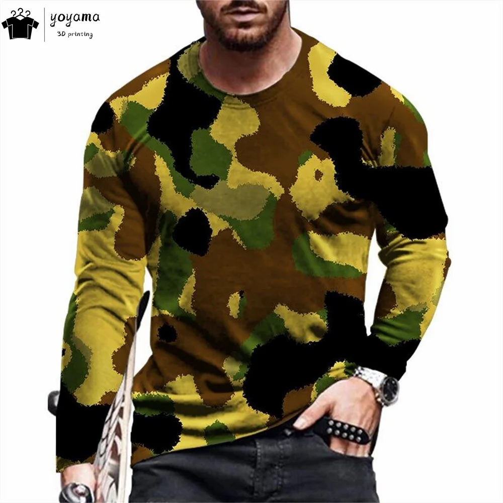 Graffiti Pattern Print Men's Clothing Casual Loose T shirt Men Round Neck Men's Long Sleeves T-shirt Graffiti Graphic T shirts
