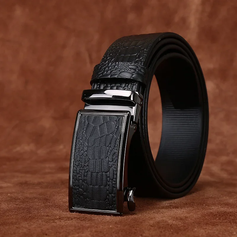 35-センチメートル純粋な牛革ハイエンドビジネス本革ベルト男性のための歯のない自動バックルメンズユースカジュアルパンツベルト