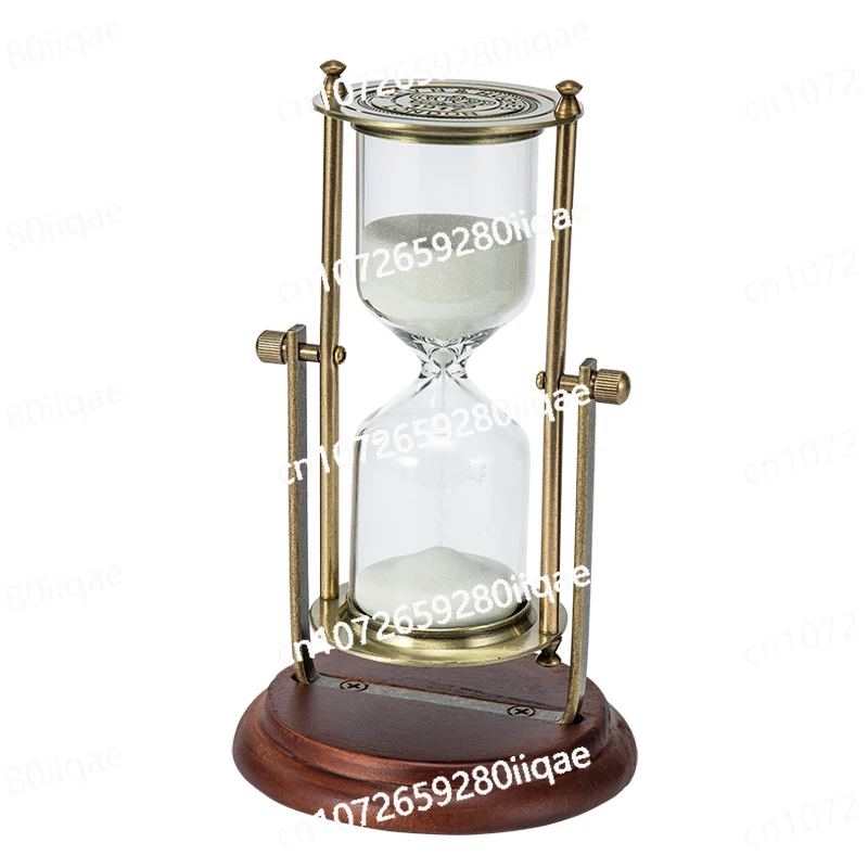 

European Retro Solid Wood Metal Rotating Hourglass Timer 15 Minutes Creative Hourglass Bookend Ornaments