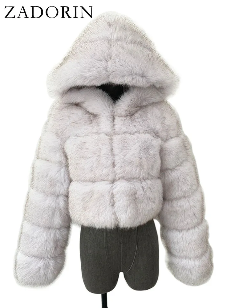 ZADORIN 2026 Winter Cropped Fur Jacket Women Fluffy Warm Pink