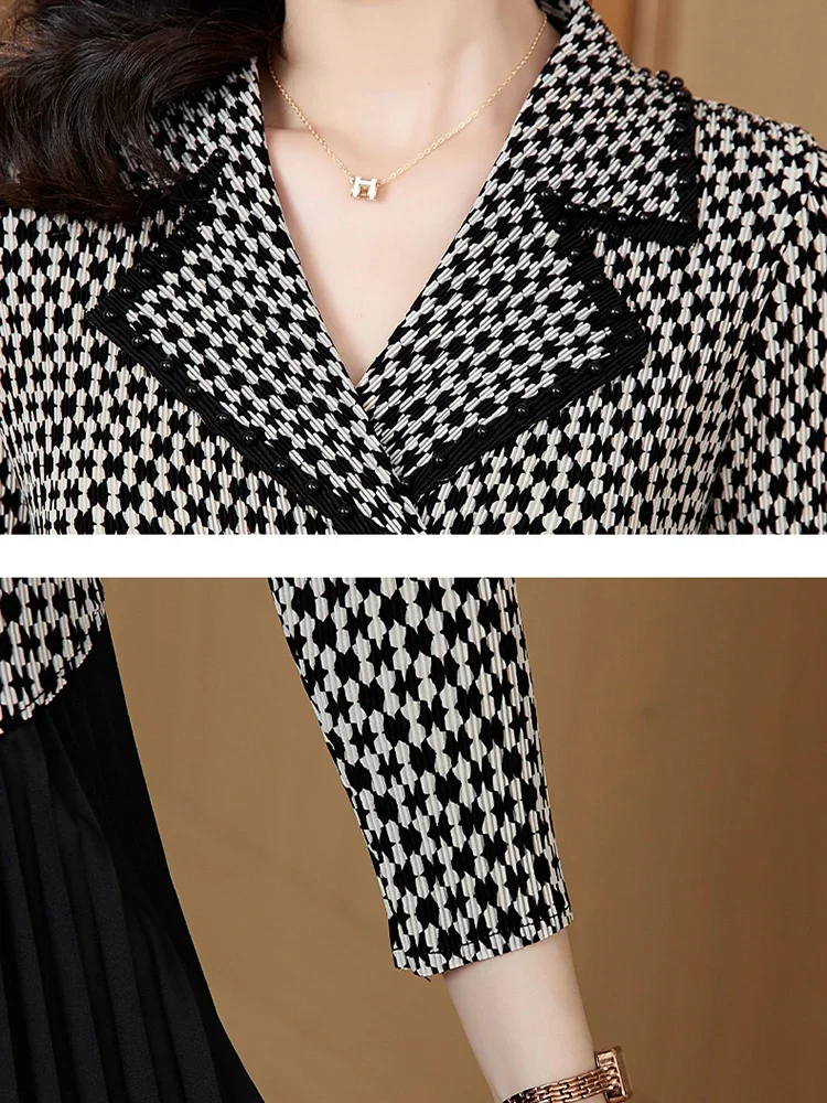 New Black Patchwork Plaid Bodycon Prom Clothes Women Elegant Office Lady Autumn Winter Korean Vintage Hepburn Dresses XQ320