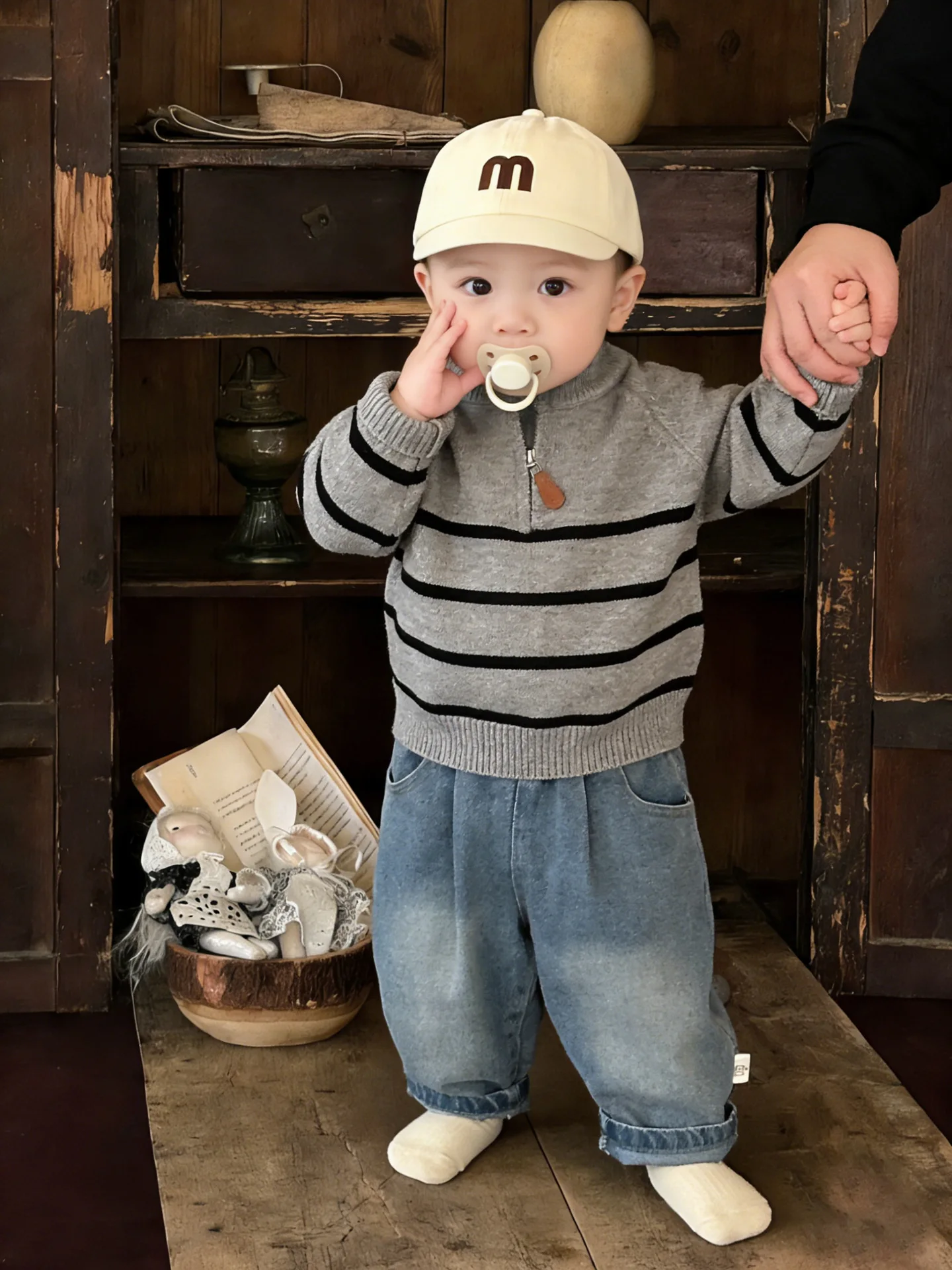 

Весенне-осенний комплект для малышей: полосатый свитер на молнии и джинсы, 2 предмета, детский костюм, джемпер с джинсовыми брюками, 0-4 года