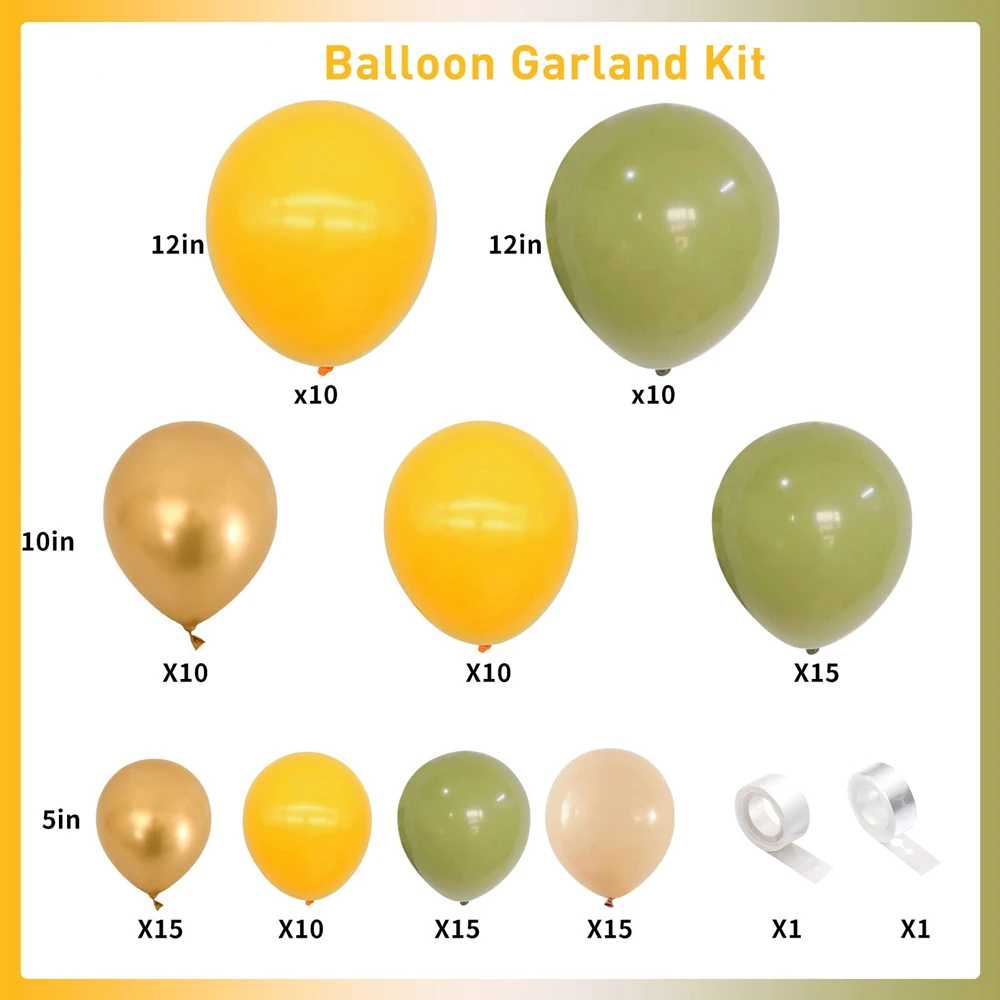 110Pcs Olive Green Lemon Yellow Apricot Metallic Gold Latex Balloon Garland Arch Kit for Birthday Baby Shower Party Decoration