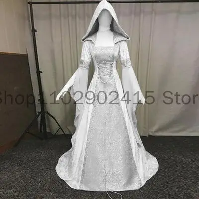 Medieval Retro Gothic Hoodie Witch Long Skirt Luxury Women's Party Dress Cosplay Vampire Halloween Thanksgiving Day Costume