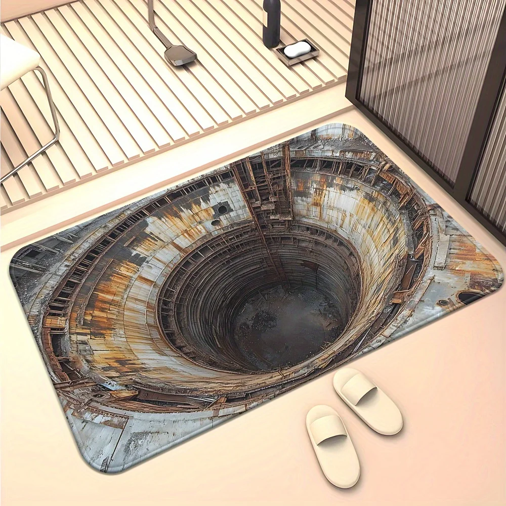 3D Industrial Abyss Flannel Rug Printed Carpet Indoor Decorative Home Floor Mat Living Room Bedroom Anti Slip Soft Design