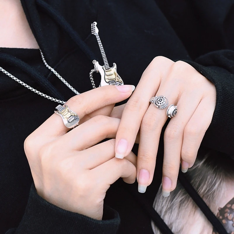 Vintage Gothic Earphone Rings for Women Hip Hop Silver Color Finger Ring Fashion Personality Streetwear Jewelry Ring