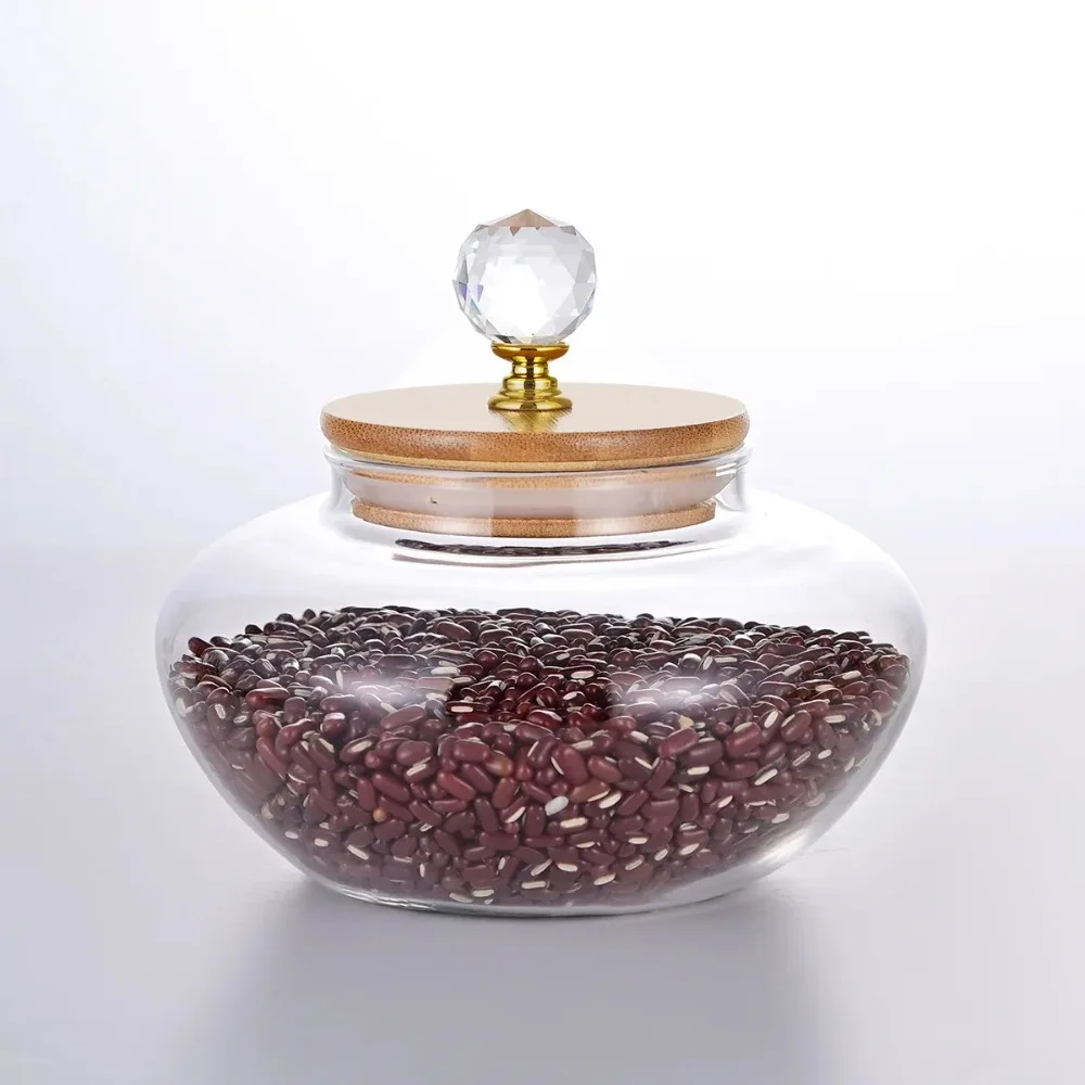 

Airtight Glass Sealed Jar Moisture-Proof Diamond Shape Grip Sugar Salt Container Clear Wooden Lid Coffee Bean Storage Tank Grain