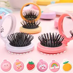 Folding Hair Comb with Mirror Mini Air Cushion Massage Brush Travel Makeup Comb Home Outdoor Portable Hairbrush Pocket Comb