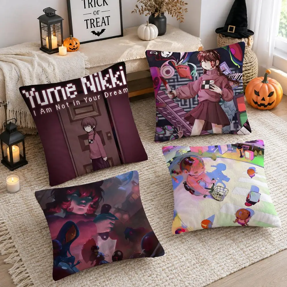 Video Game Y-Yume Nikki Cushion Cover Plush Decorative Pillow Case With Hidden Zipper Cutecore Room Decor For Home